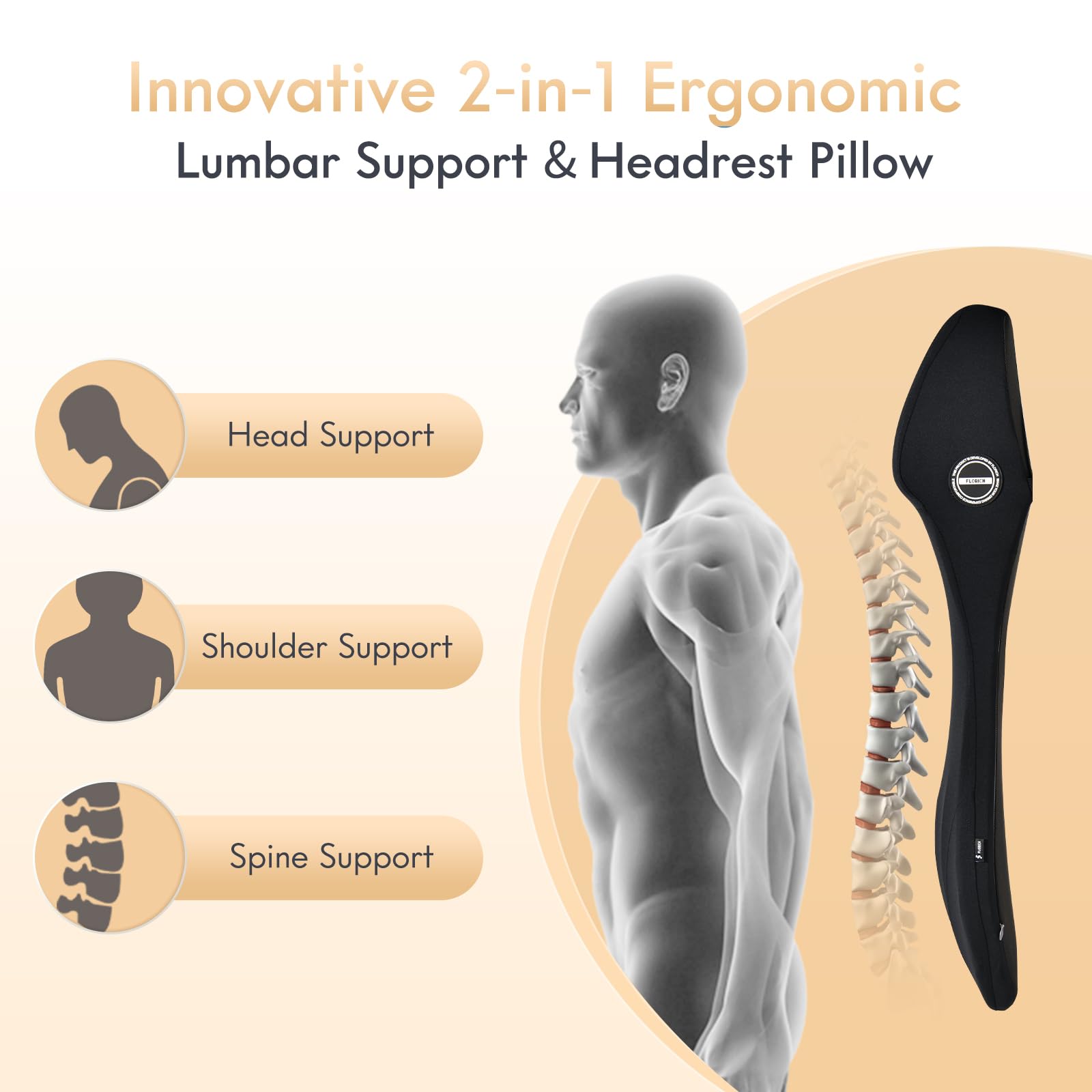 2-in-1 Memory Foam Headrest & Lumbar Support Cushion (Ergonomic, Back & Neck Relief)