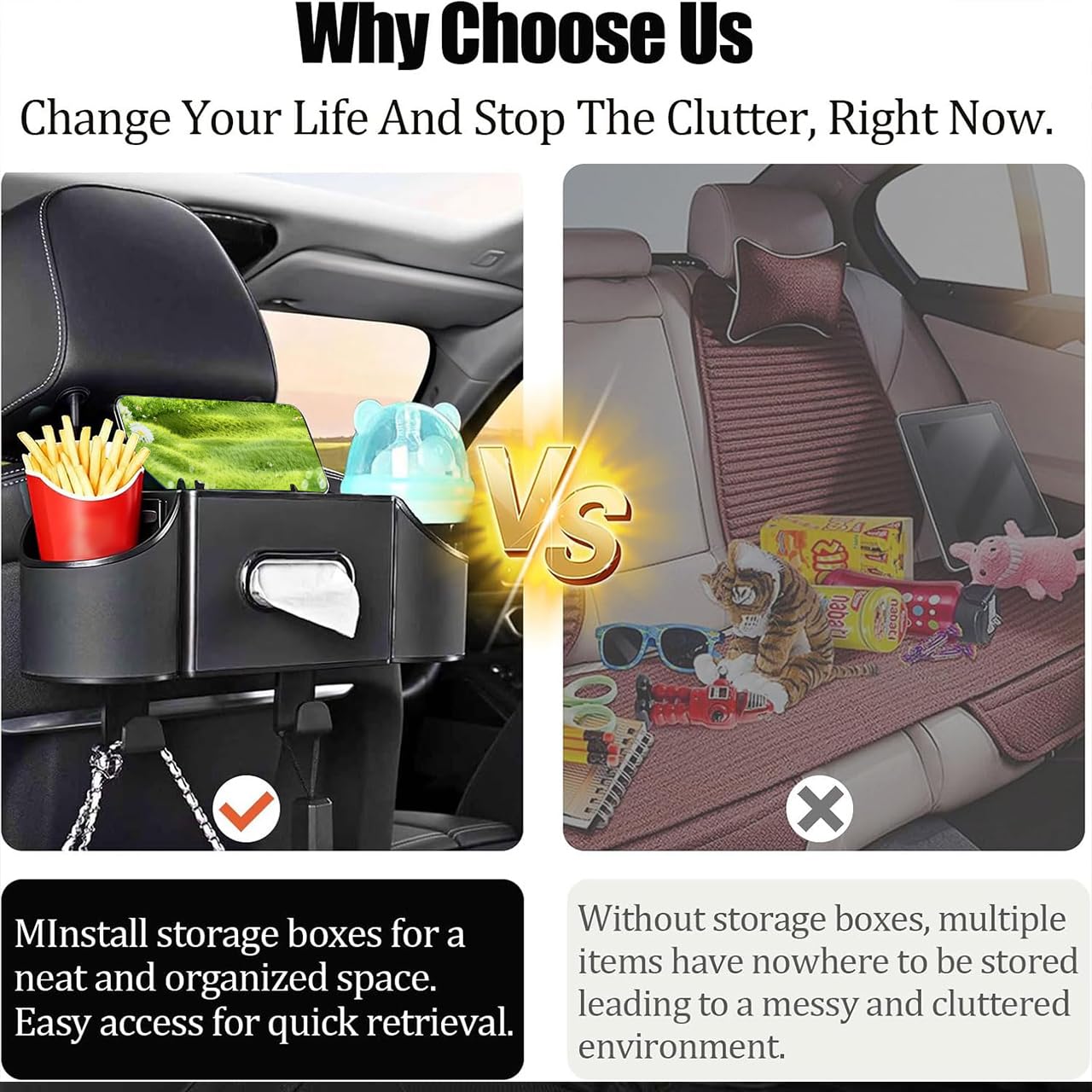 4-in-1 Back Seat Organizer Box (Cup Holder, Tissue & Storage)