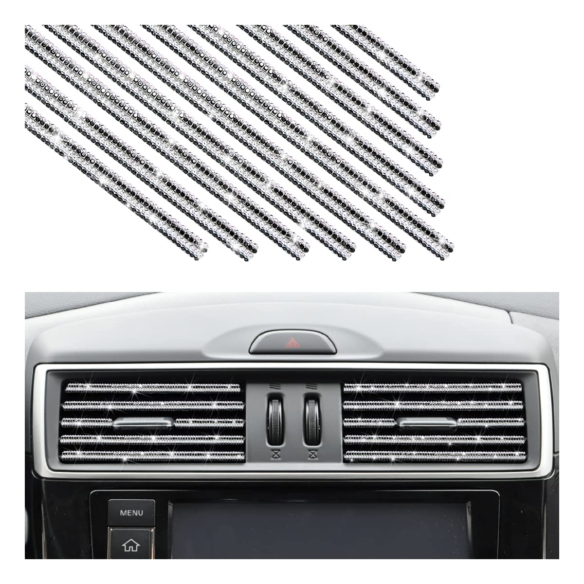 10PCS Bling Car Air Vent Trim (Rhinestone, Bendable, Universal)