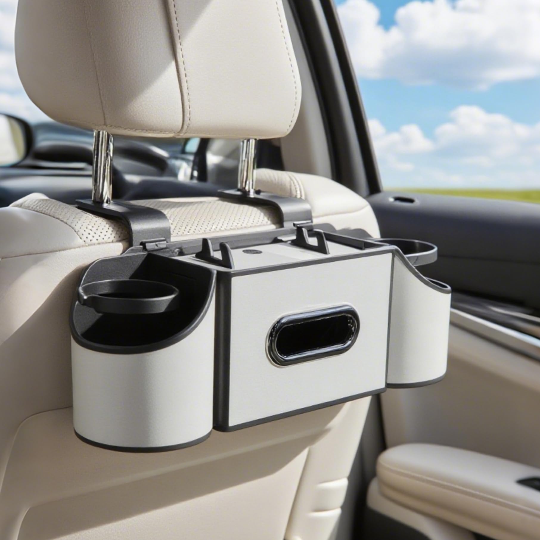 4-in-1 Back Seat Organizer Box (Cup Holder, Tissue & Storage)
