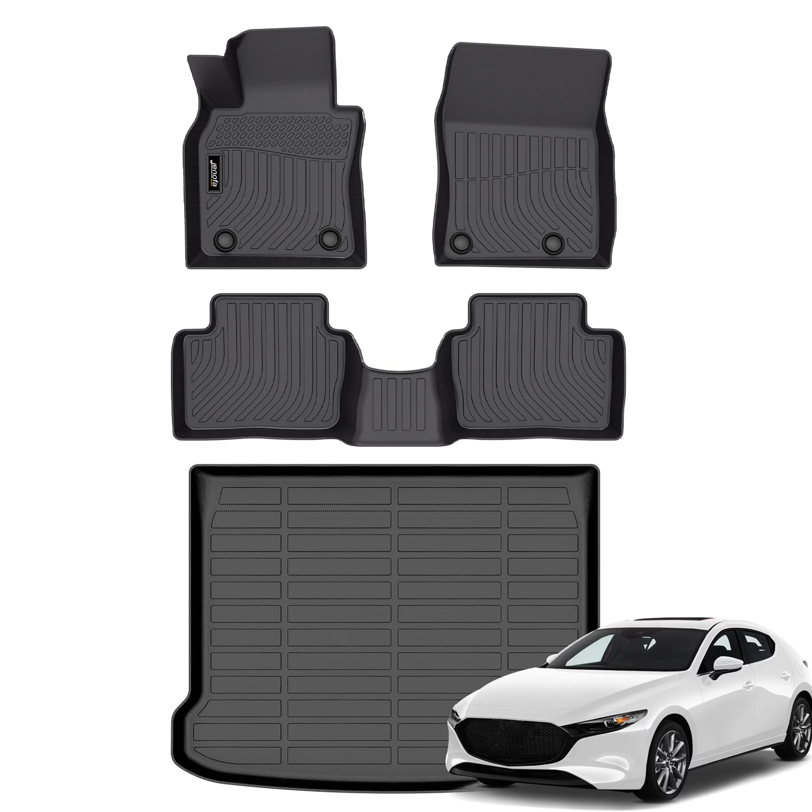 All-Weather Car Floor Mats Full Set (TPE, Cargo & Rear Back Mat)