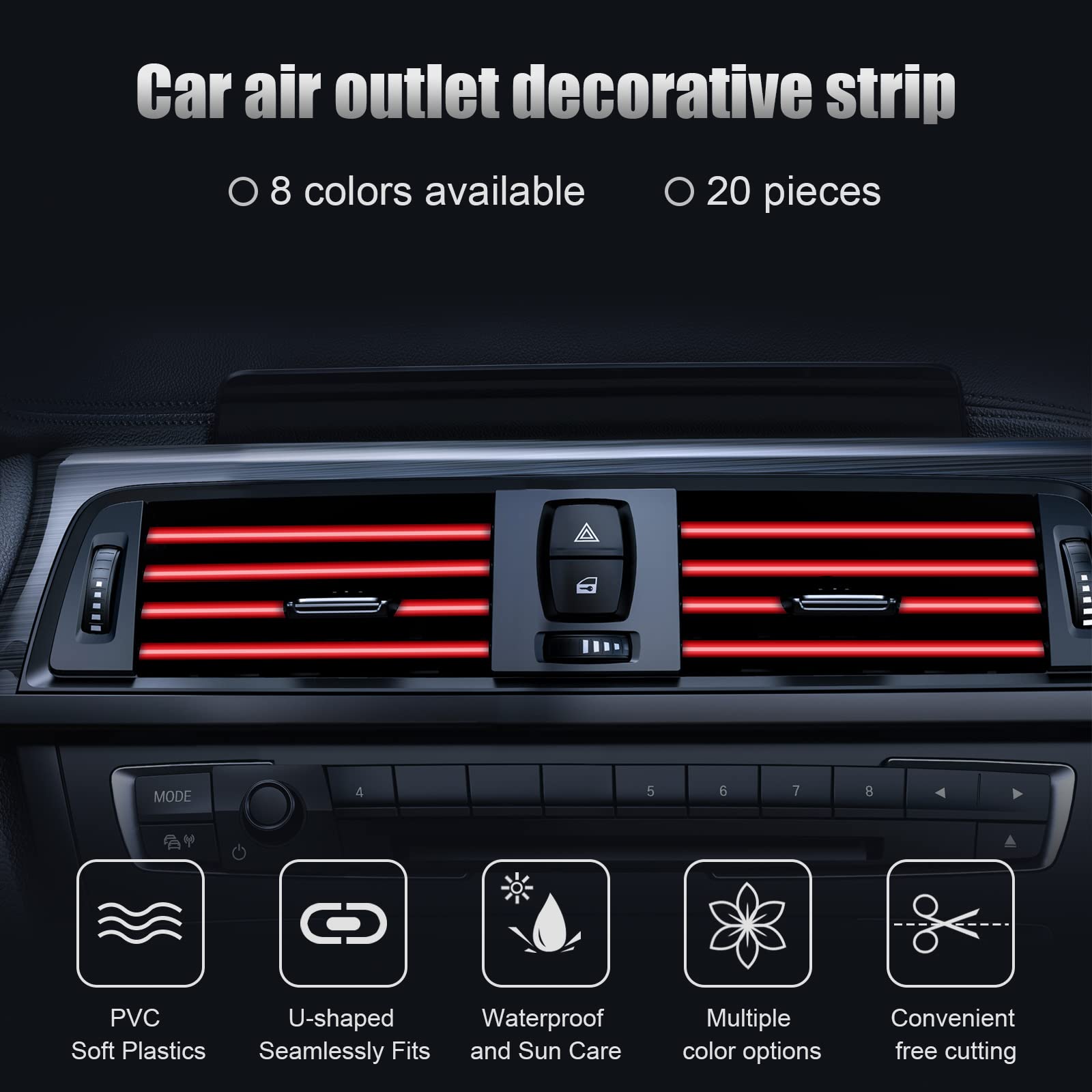 20PCS Car Air Vent Trim Strips (Flexible, Waterproof, Universal)