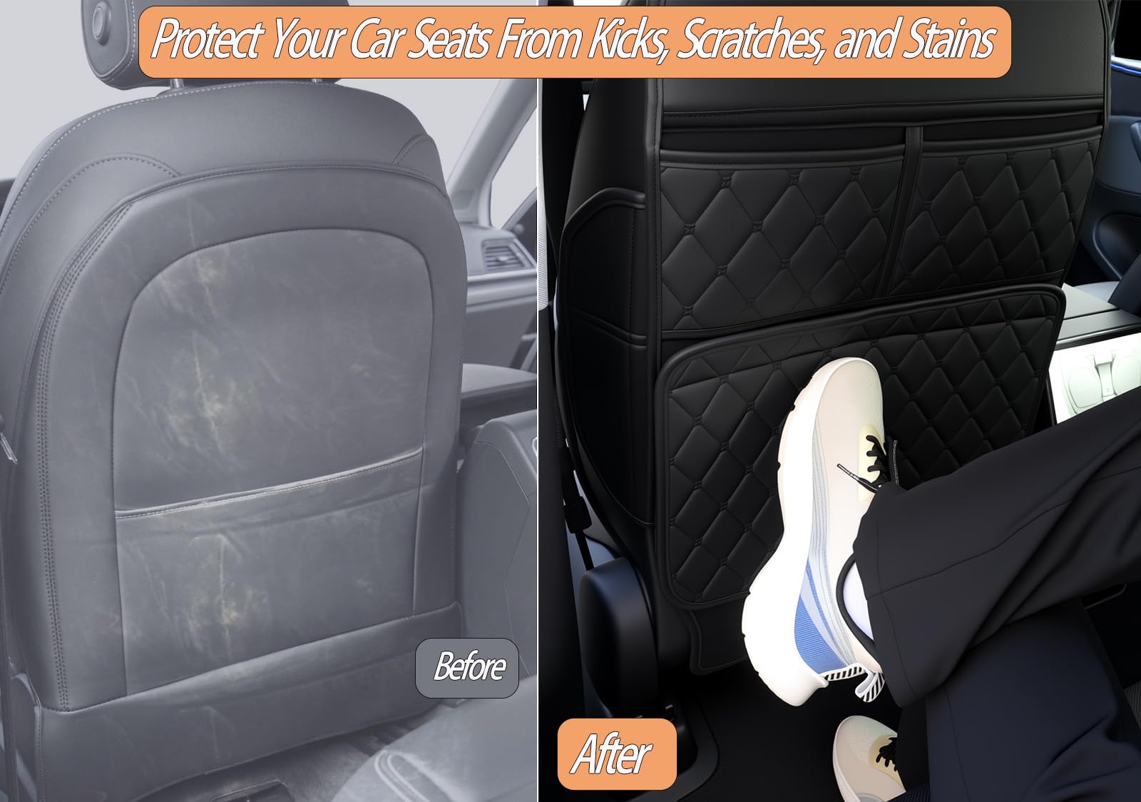 2 Pack Kick Mats Seat Back Protector (Kids, Anti-Scuff, Organizer)