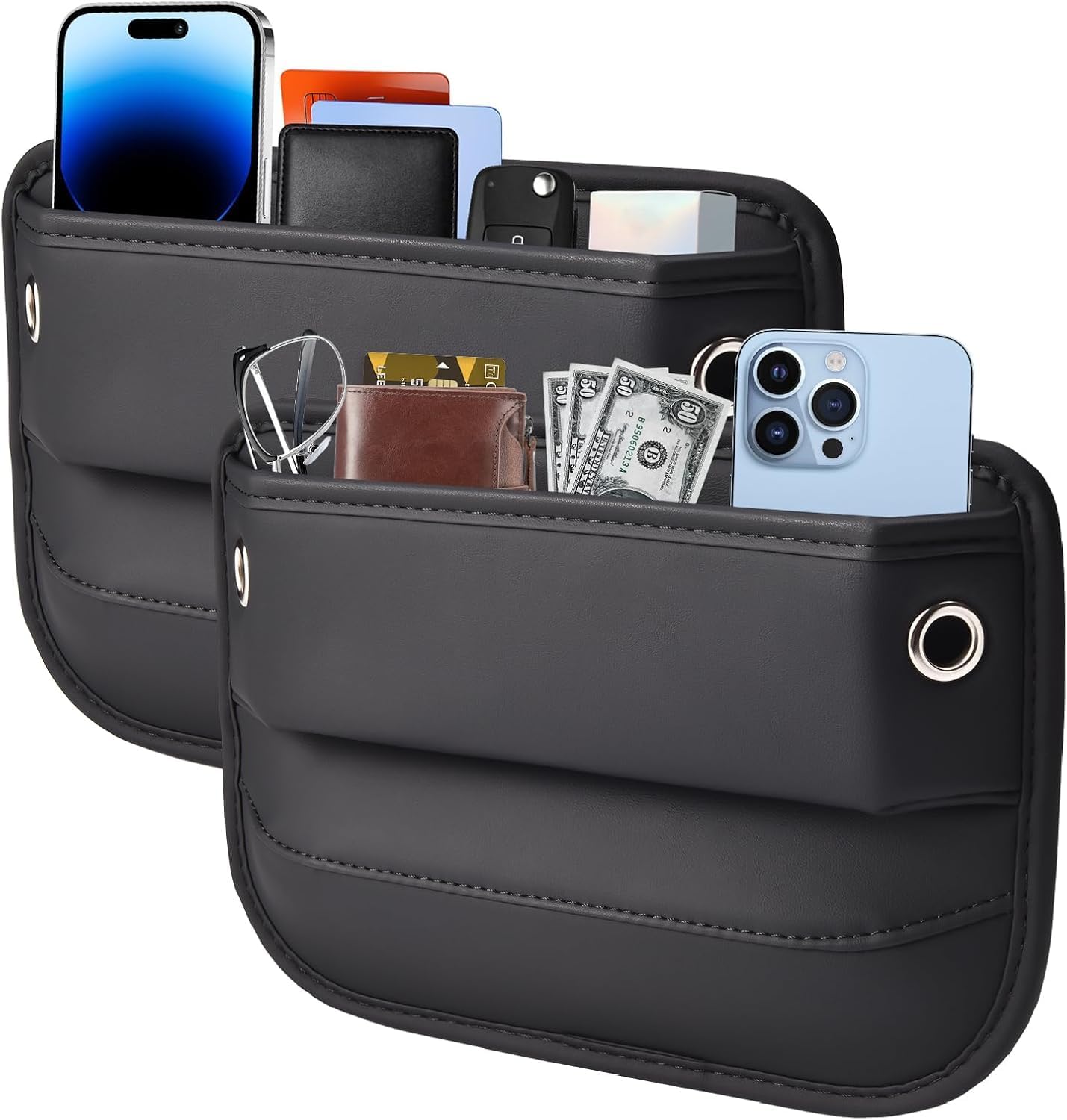 2 Pack Leather Seat Gap Organizer (Phone, Keys Storage)