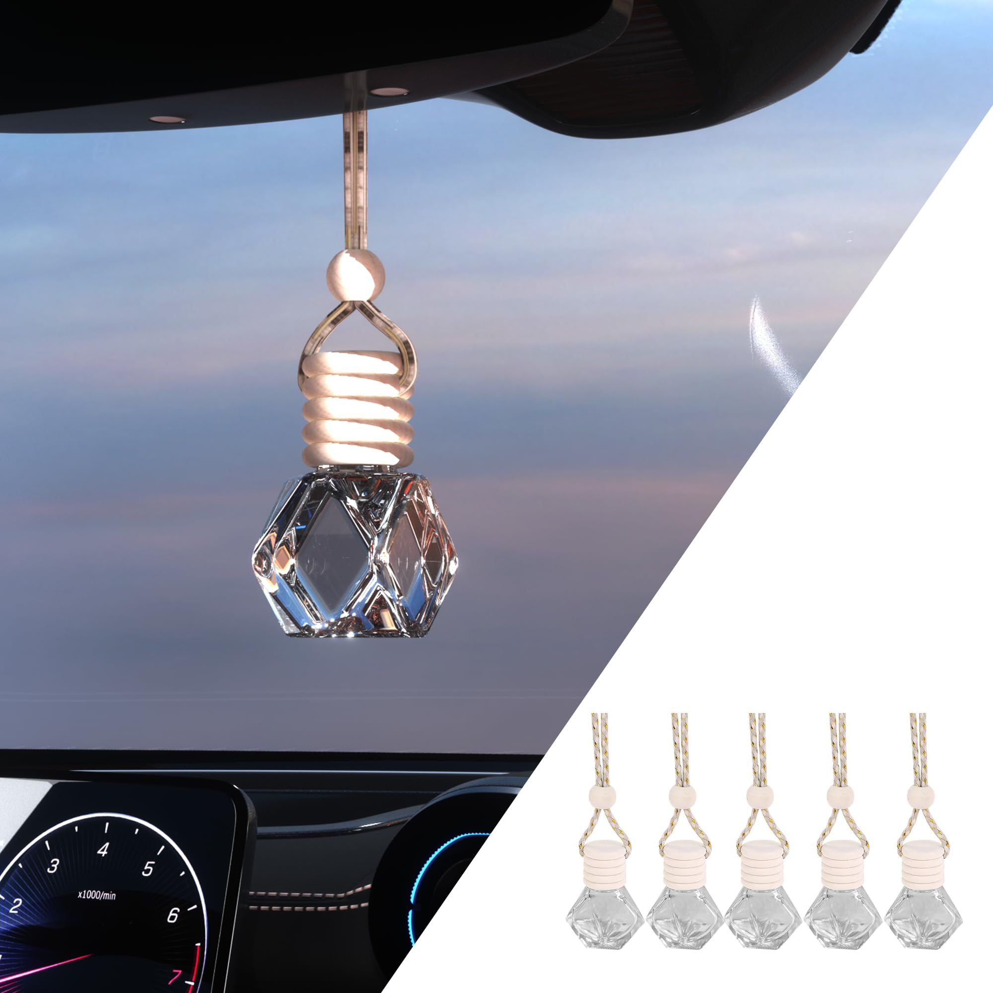 5PCS Hanging Car Air Freshener Diffuser (Glass Bottle, Aromatherapy)