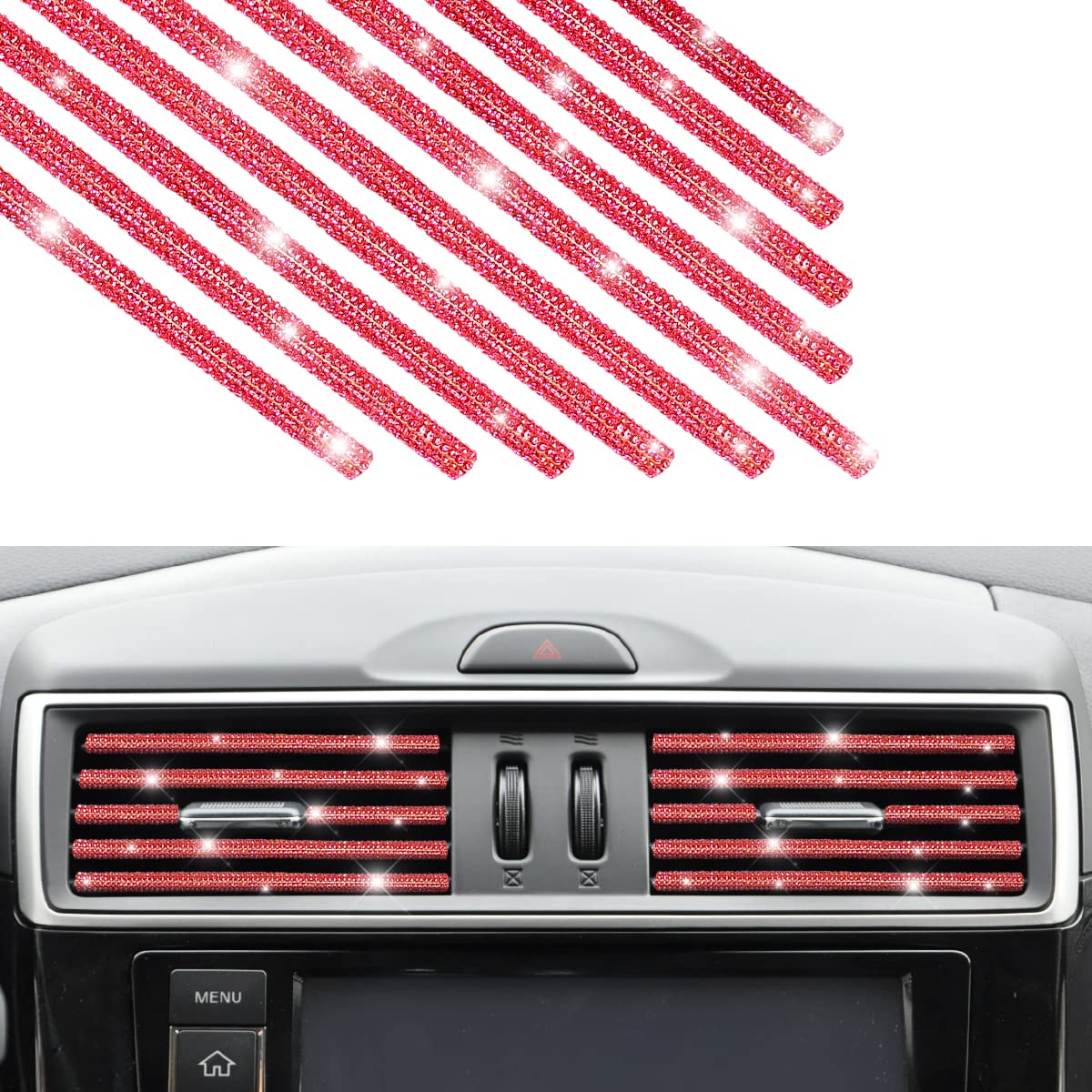 10PCS Bling Car Air Vent Trim (Rhinestone, Bendable, Universal)