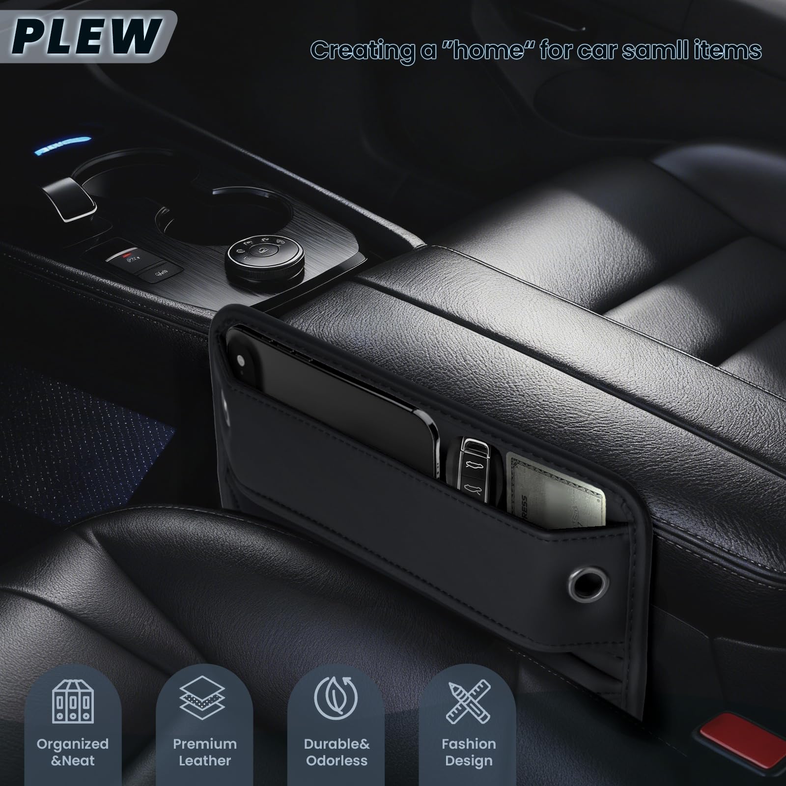 2 Pack Leather Car Seat Gap Filler (Organizer, Universal)