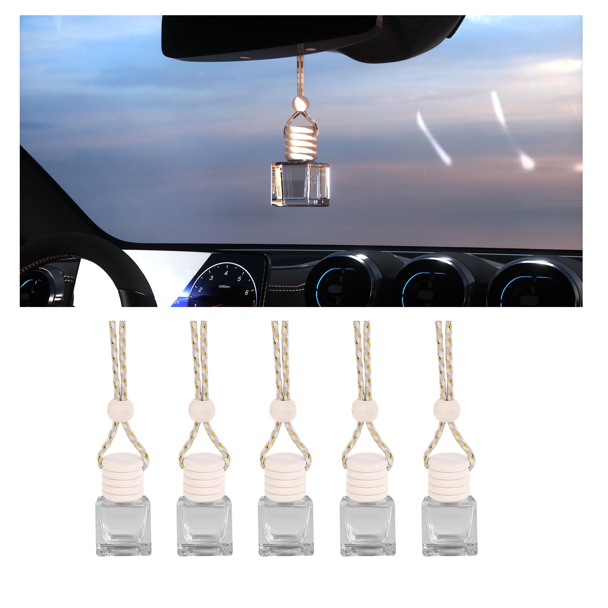 5PCS Hanging Car Air Freshener Diffuser (Glass Bottle, Aromatherapy)