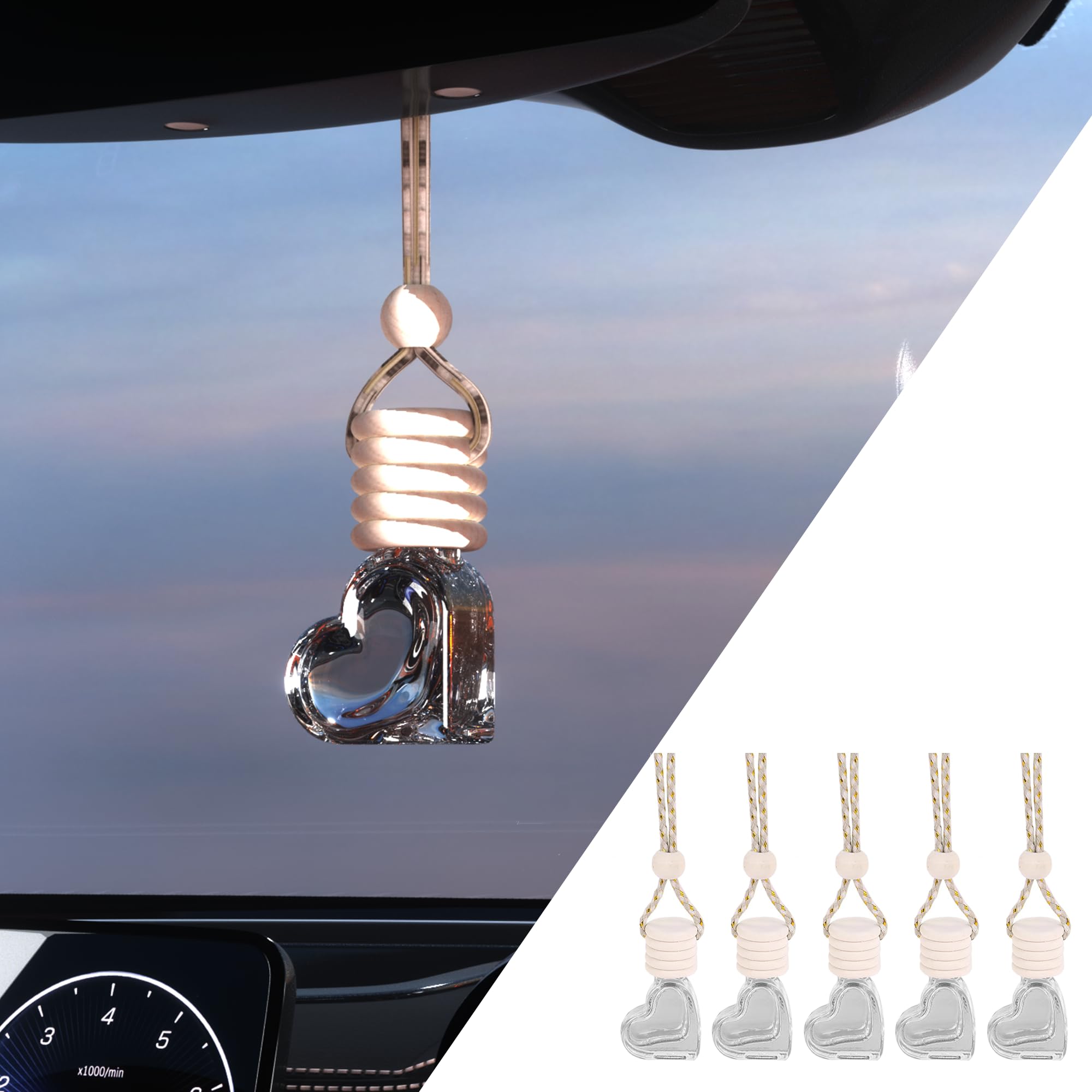 5PCS Hanging Car Air Freshener Diffuser (Glass Bottle, Aromatherapy)