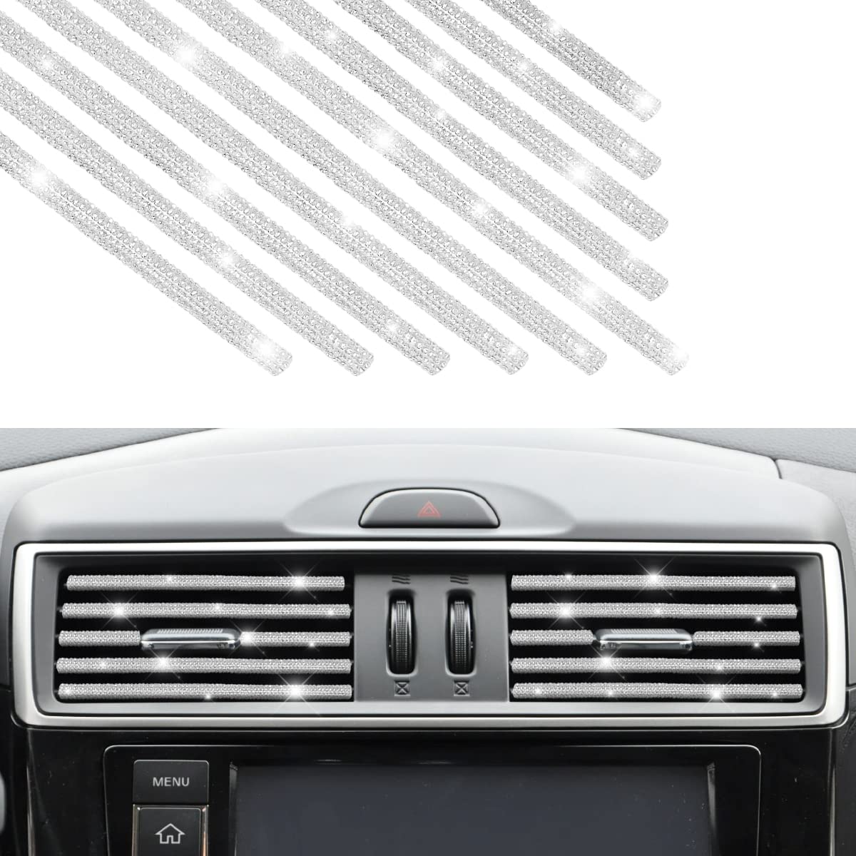 10PCS Bling Car Air Vent Trim (Rhinestone, Bendable, Universal)
