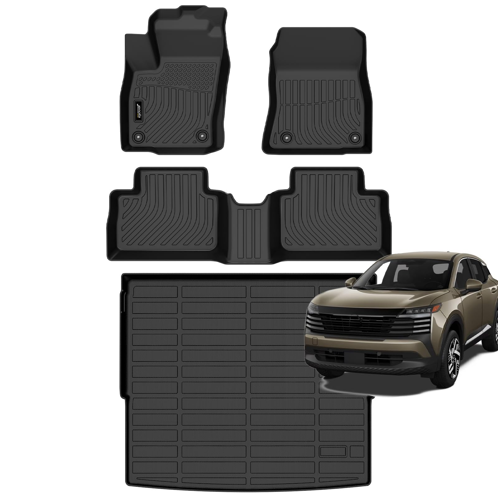 All-Weather Car Floor Mats Full Set (TPE, Cargo & Rear Back Mat)