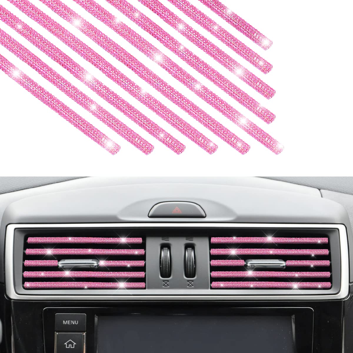 10PCS Bling Car Air Vent Trim (Rhinestone, Bendable, Universal)