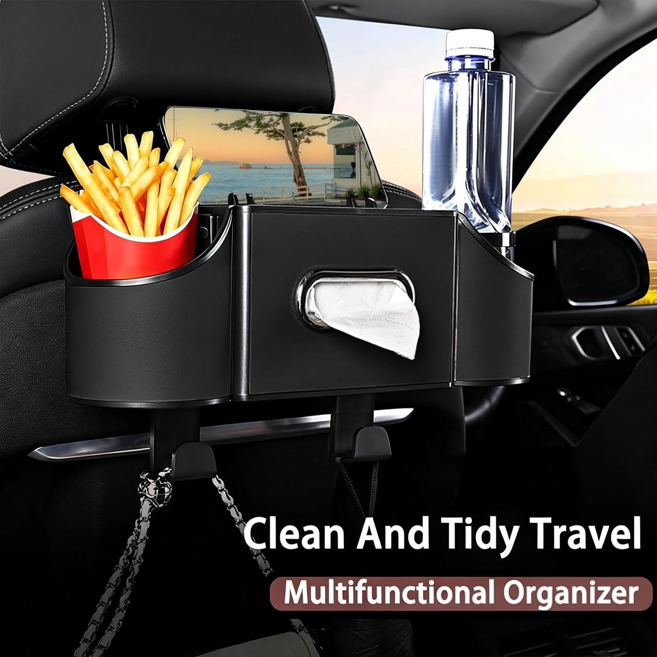 4-in-1 Back Seat Organizer Box (Cup Holder, Tissue & Storage)