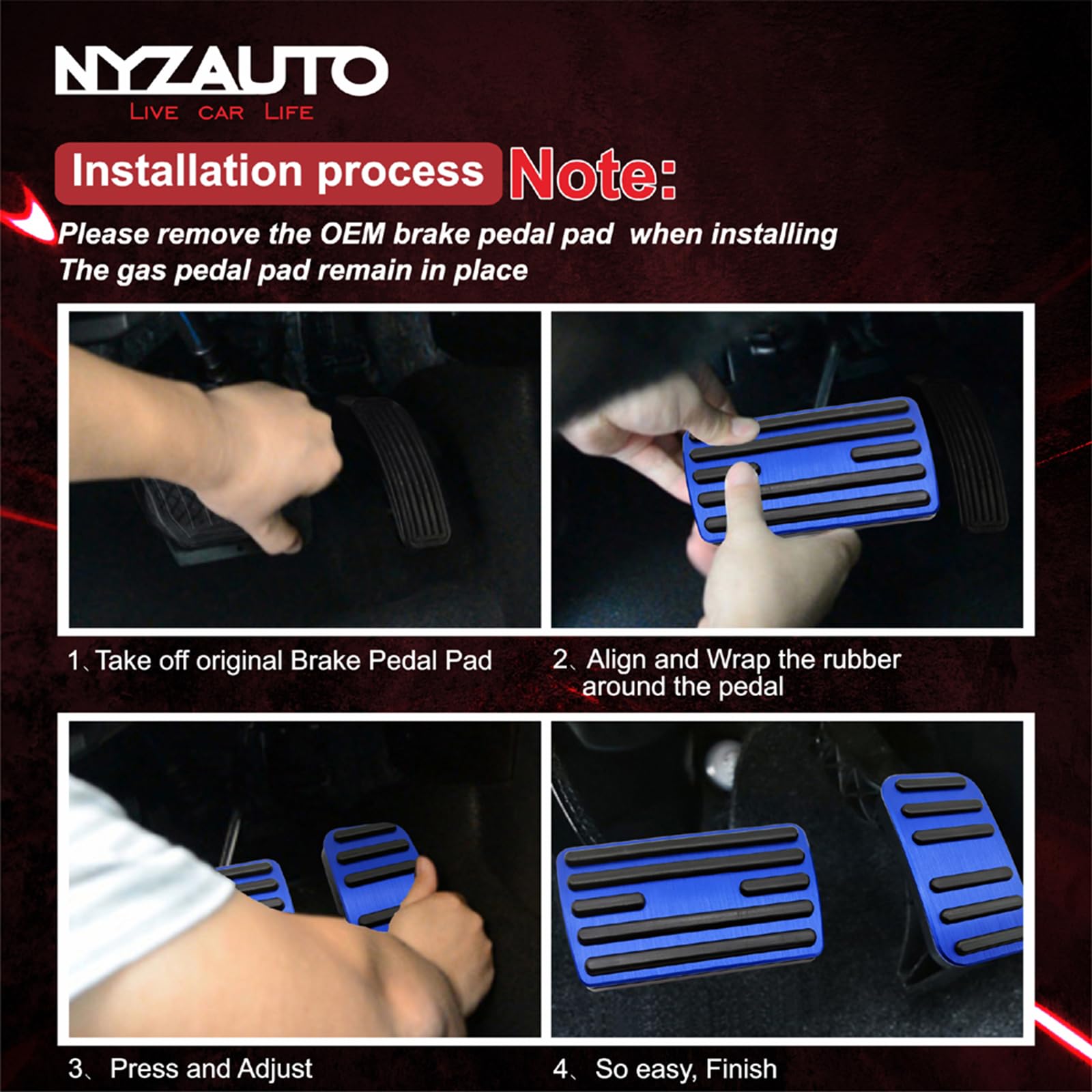 NYZAUTO Non-Slip Foot Pedal Pads Compatible with Honda