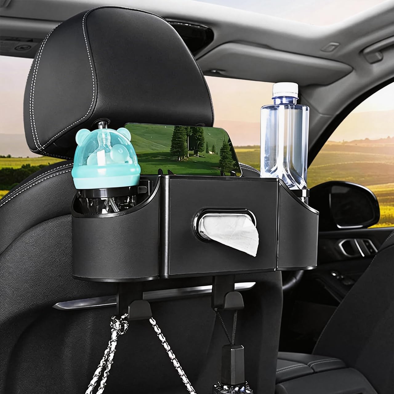 4-in-1 Back Seat Organizer Box (Cup Holder, Tissue & Storage)