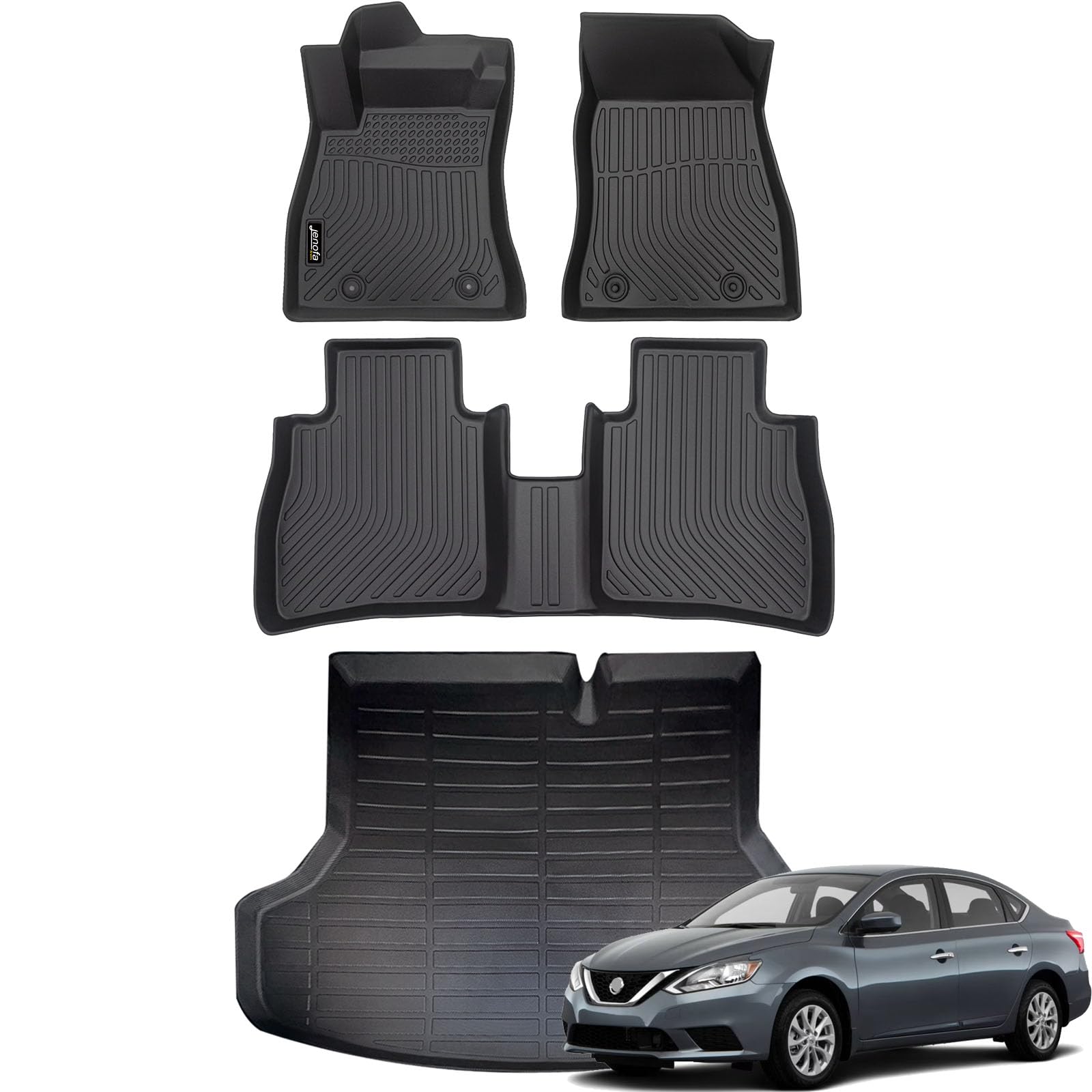 All-Weather Car Floor Mats Full Set (TPE, Cargo & Rear Back Mat)