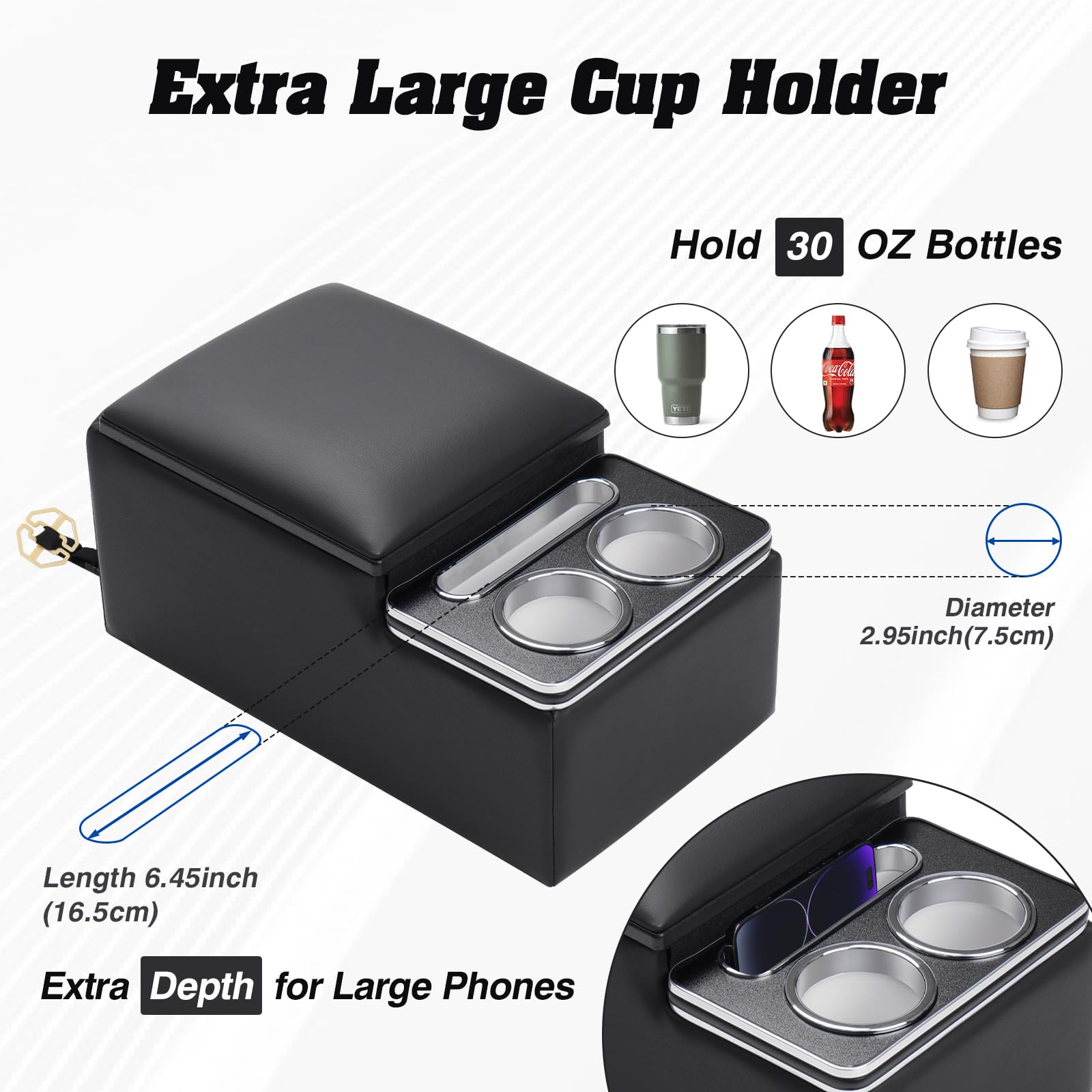 Bench Seat Center Console Organizer (Large Cup & Phone Holder)