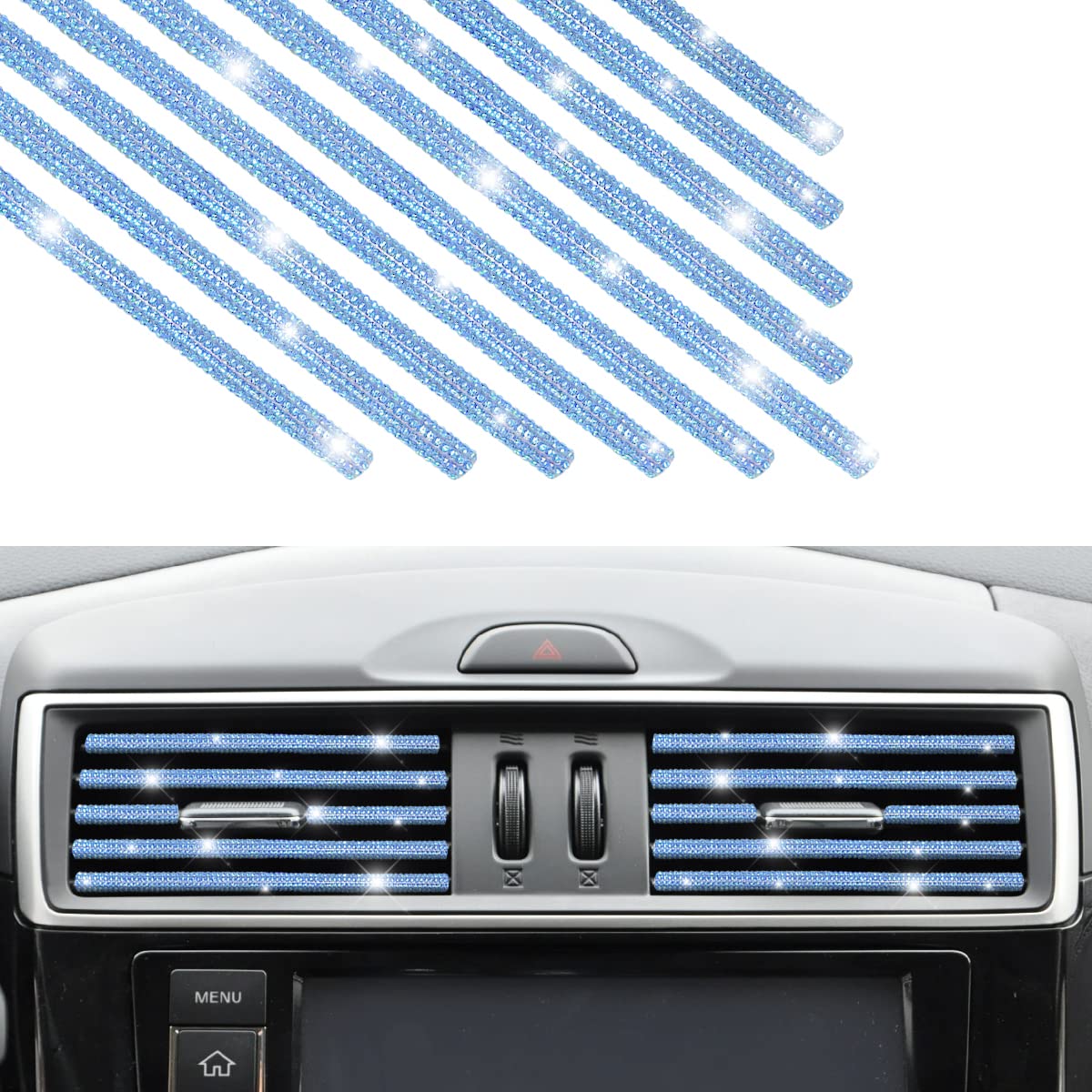 10PCS Bling Car Air Vent Trim (Rhinestone, Bendable, Universal)