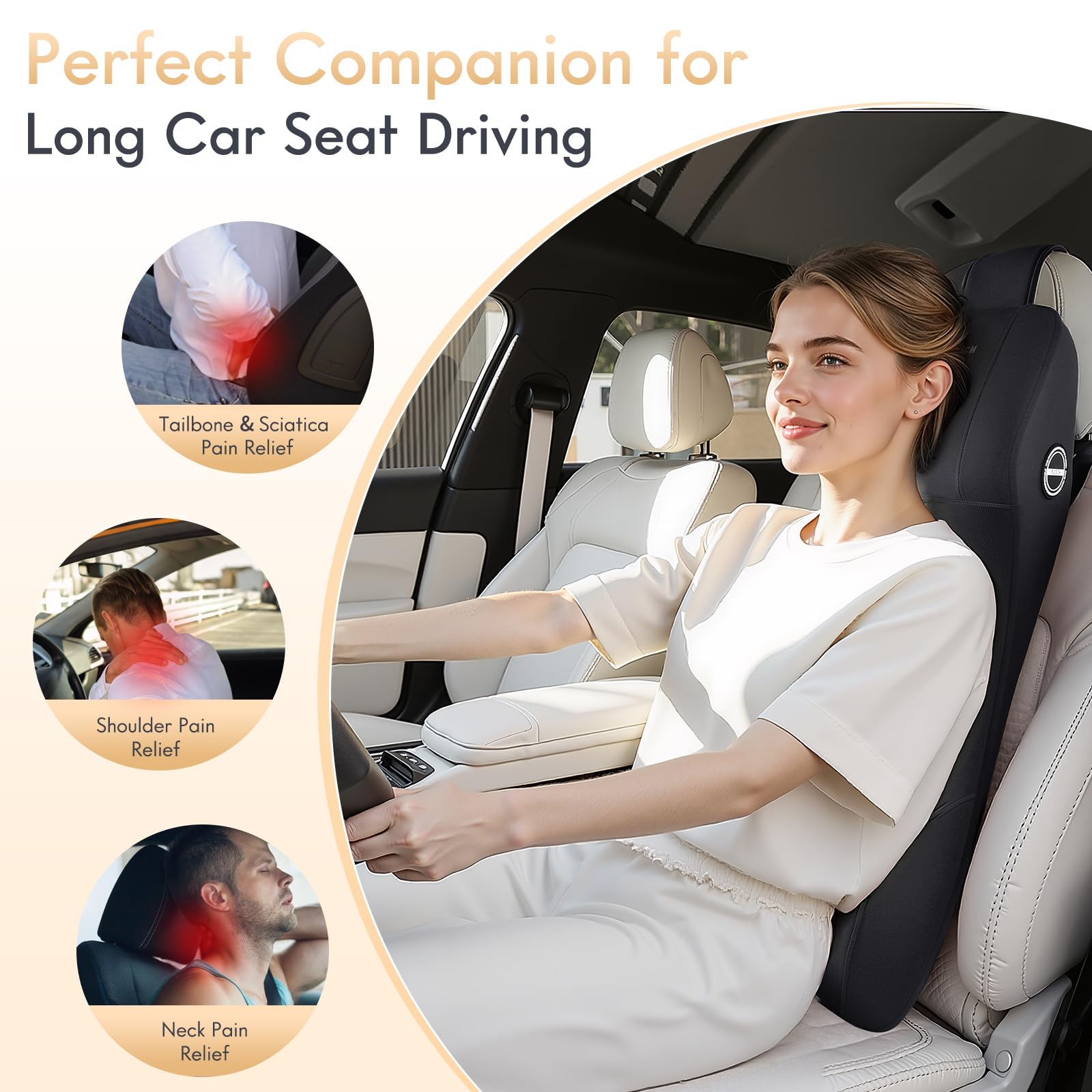 2-in-1 Memory Foam Headrest & Lumbar Support Cushion (Ergonomic, Back & Neck Relief)