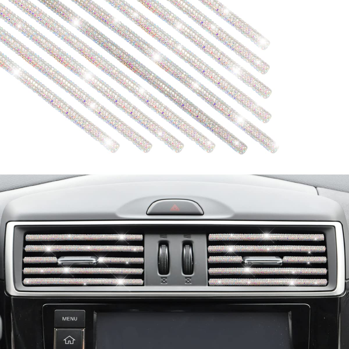 10PCS Bling Car Air Vent Trim (Rhinestone, Bendable, Universal)