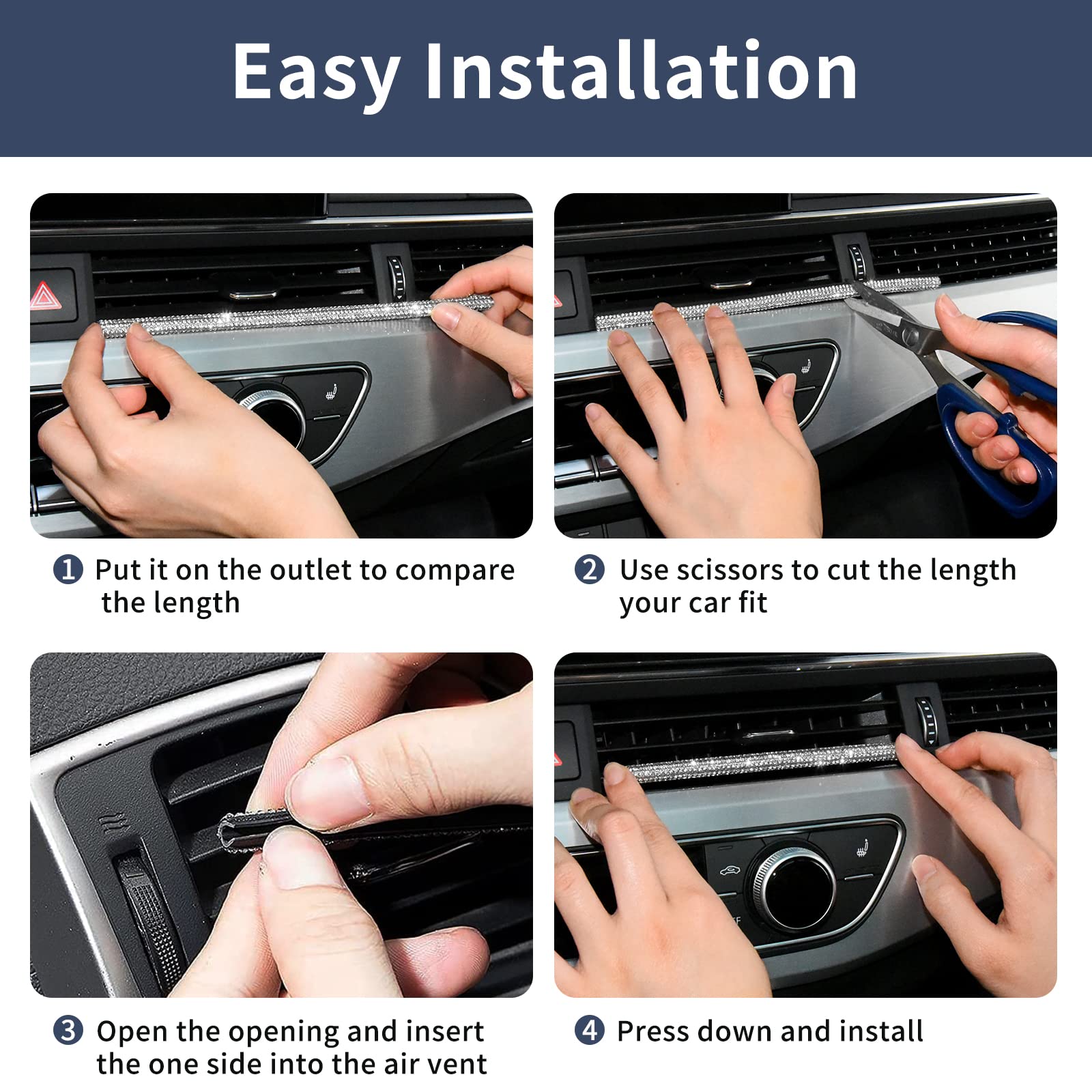 Bling Car Vent Trim Strips (10PCS, AC Outlet Decor)