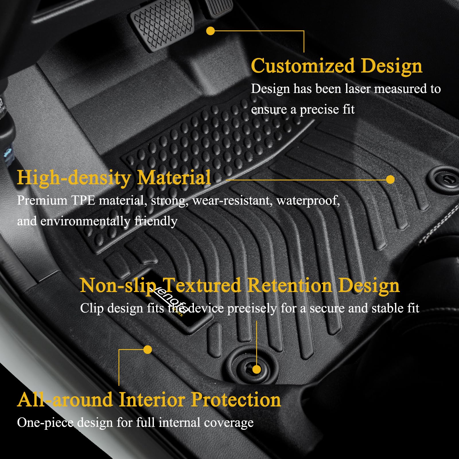All-Weather Car Floor Mats Full Set (TPE, Cargo & Rear Back Mat)