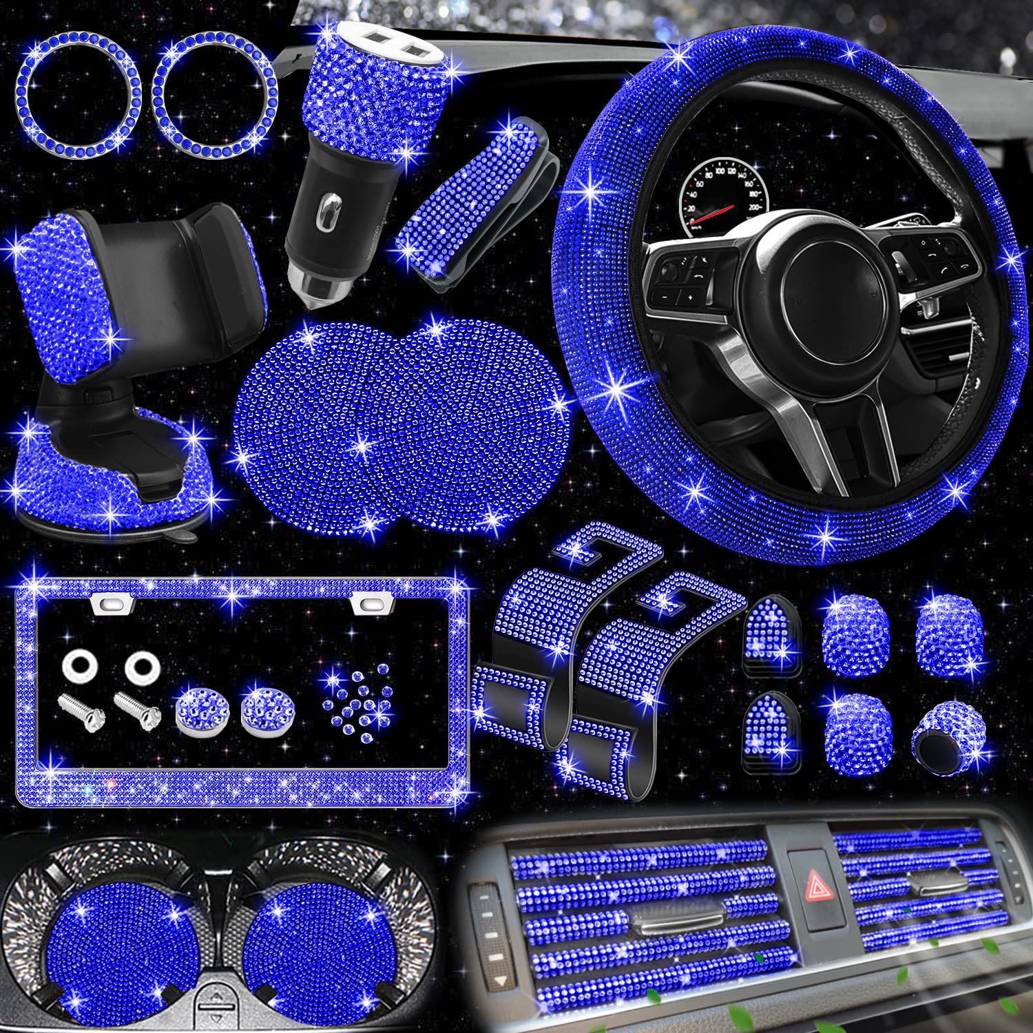 27-Piece Car Accessories Set (Steering Cover, Holder, Coasters)