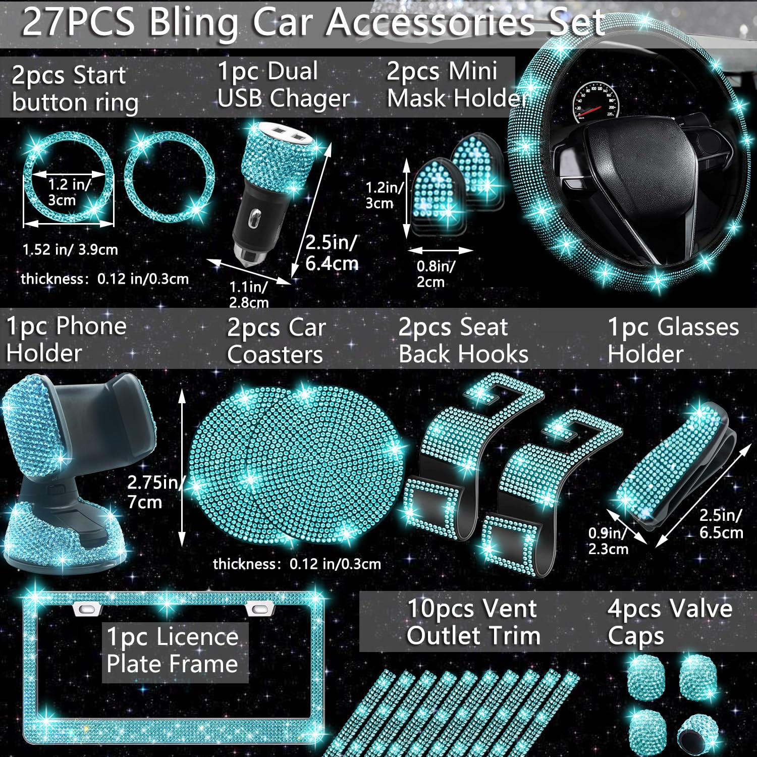 27-Piece Car Accessories Set (Steering Cover, Holder, Coasters)
