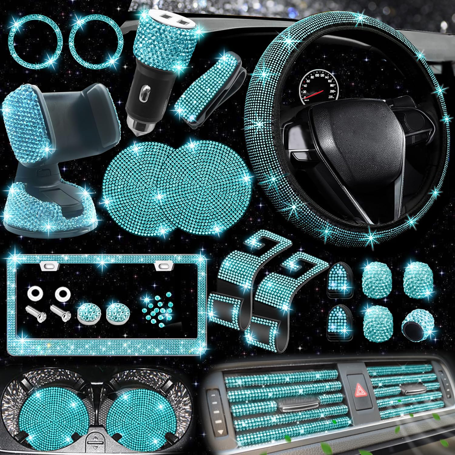 27-Piece Car Accessories Set (Steering Cover, Holder, Coasters)