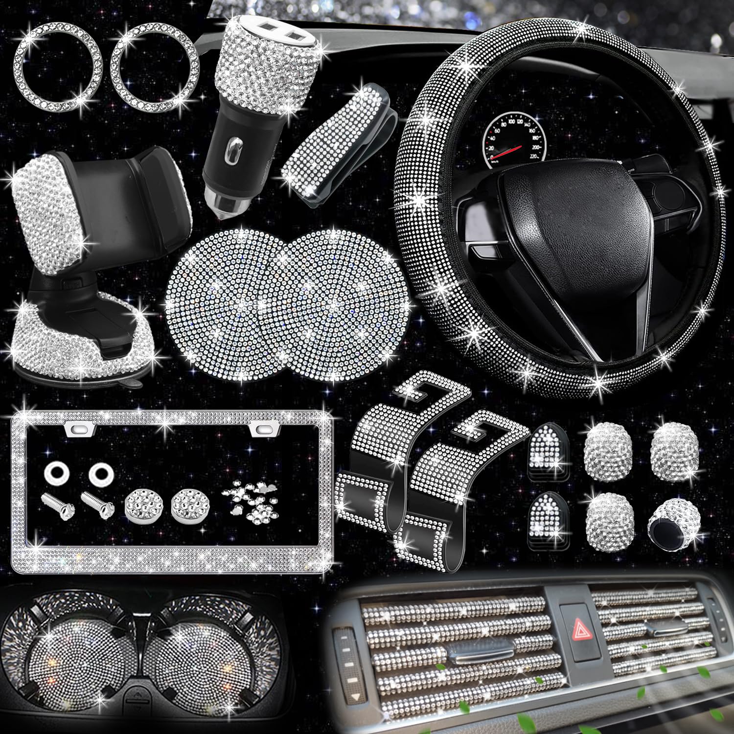 27-Piece Car Accessories Set (Steering Cover, Holder, Coasters)