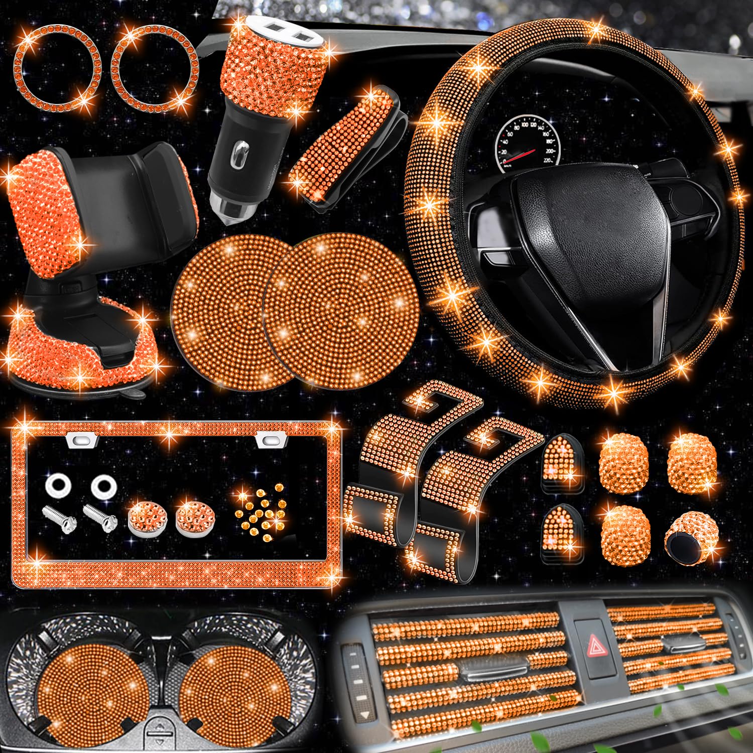 27-Piece Car Accessories Set (Steering Cover, Holder, Coasters)