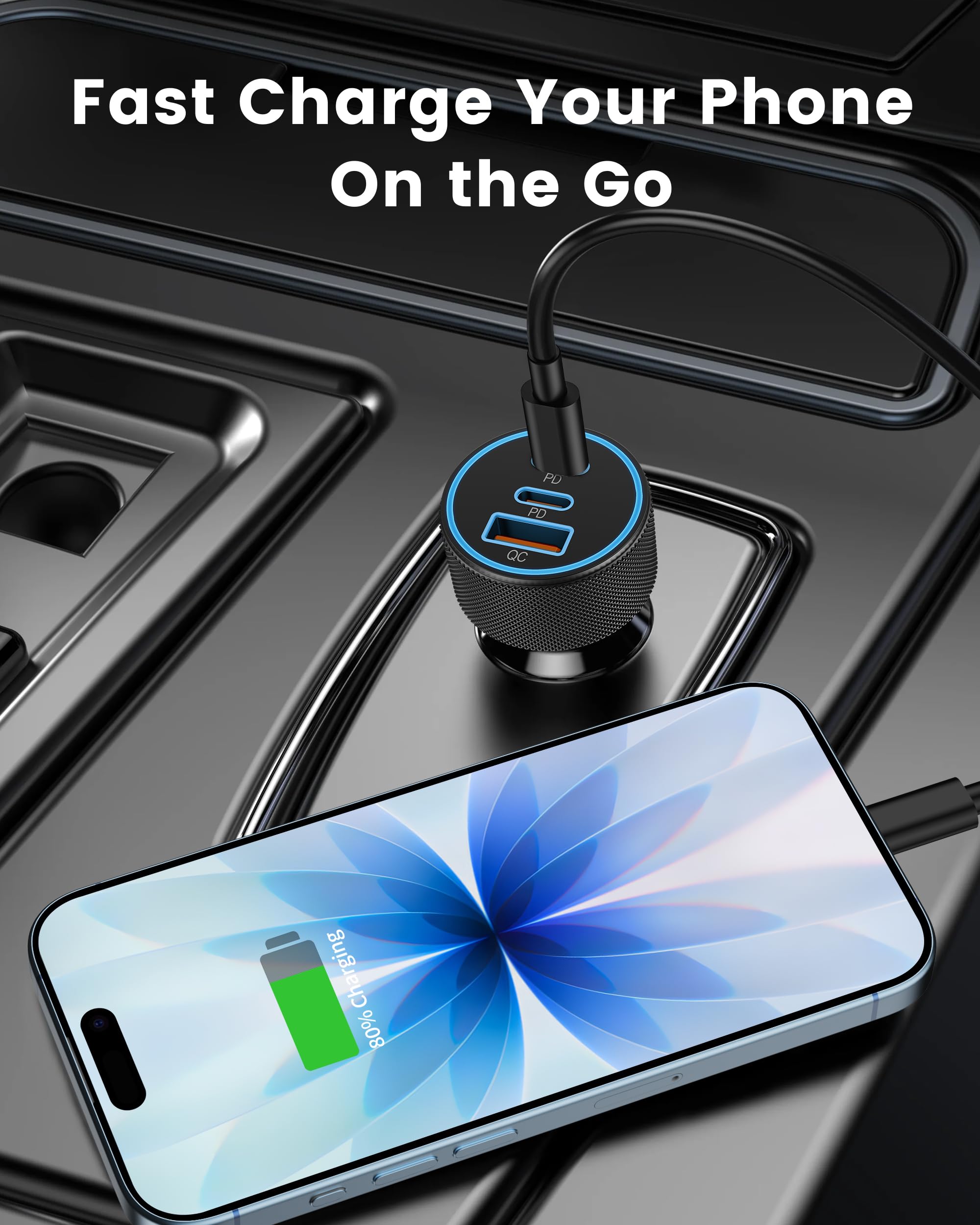 67W USB-C Car Charger (3-Port, PD/QC Fast Charging)