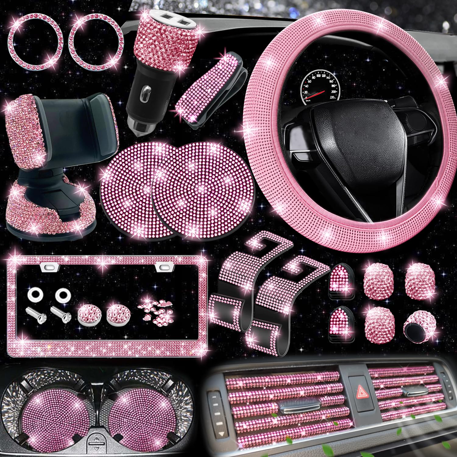 27-Piece Car Accessories Set (Steering Cover, Holder, Coasters)