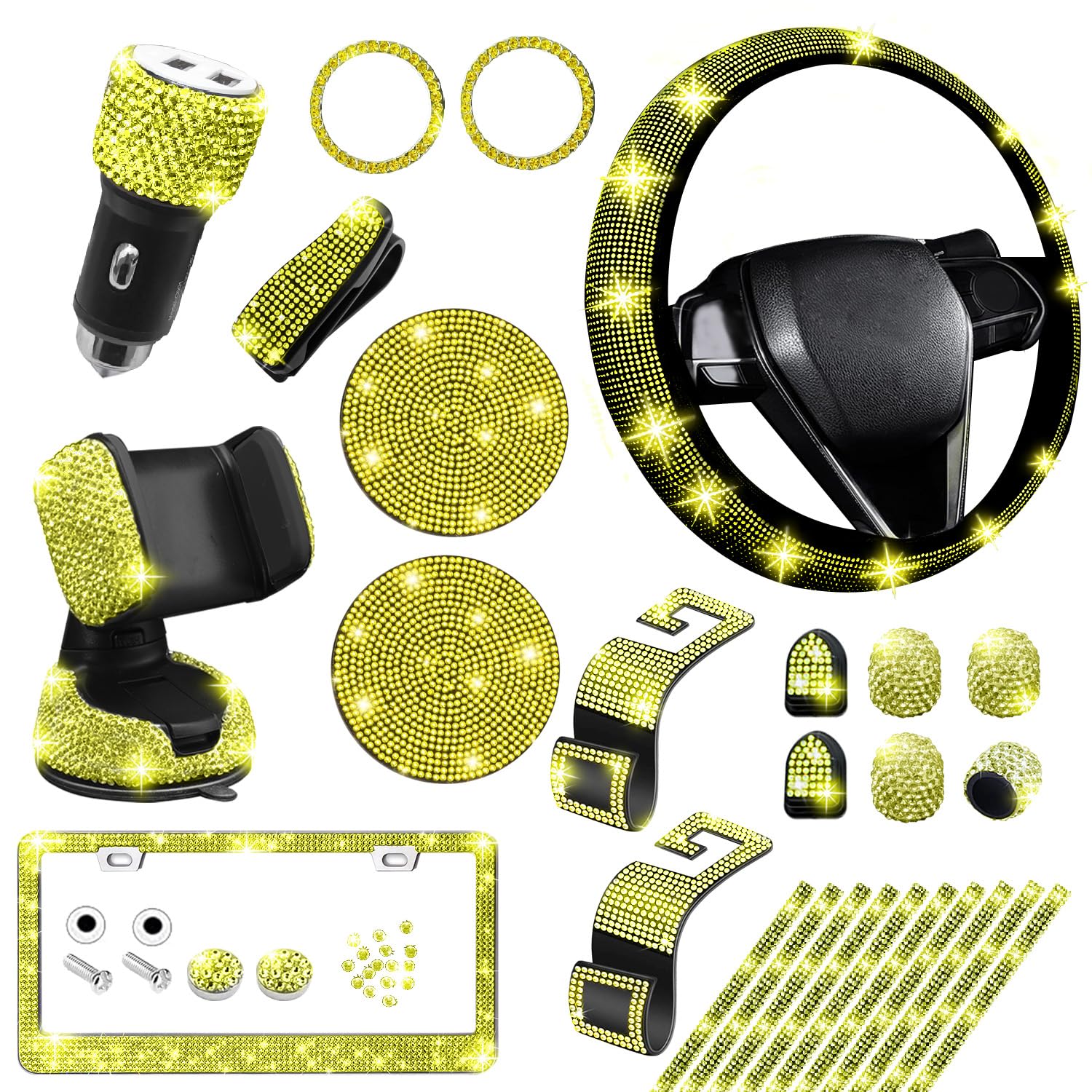 27-Piece Car Accessories Set (Steering Cover, Holder, Coasters)