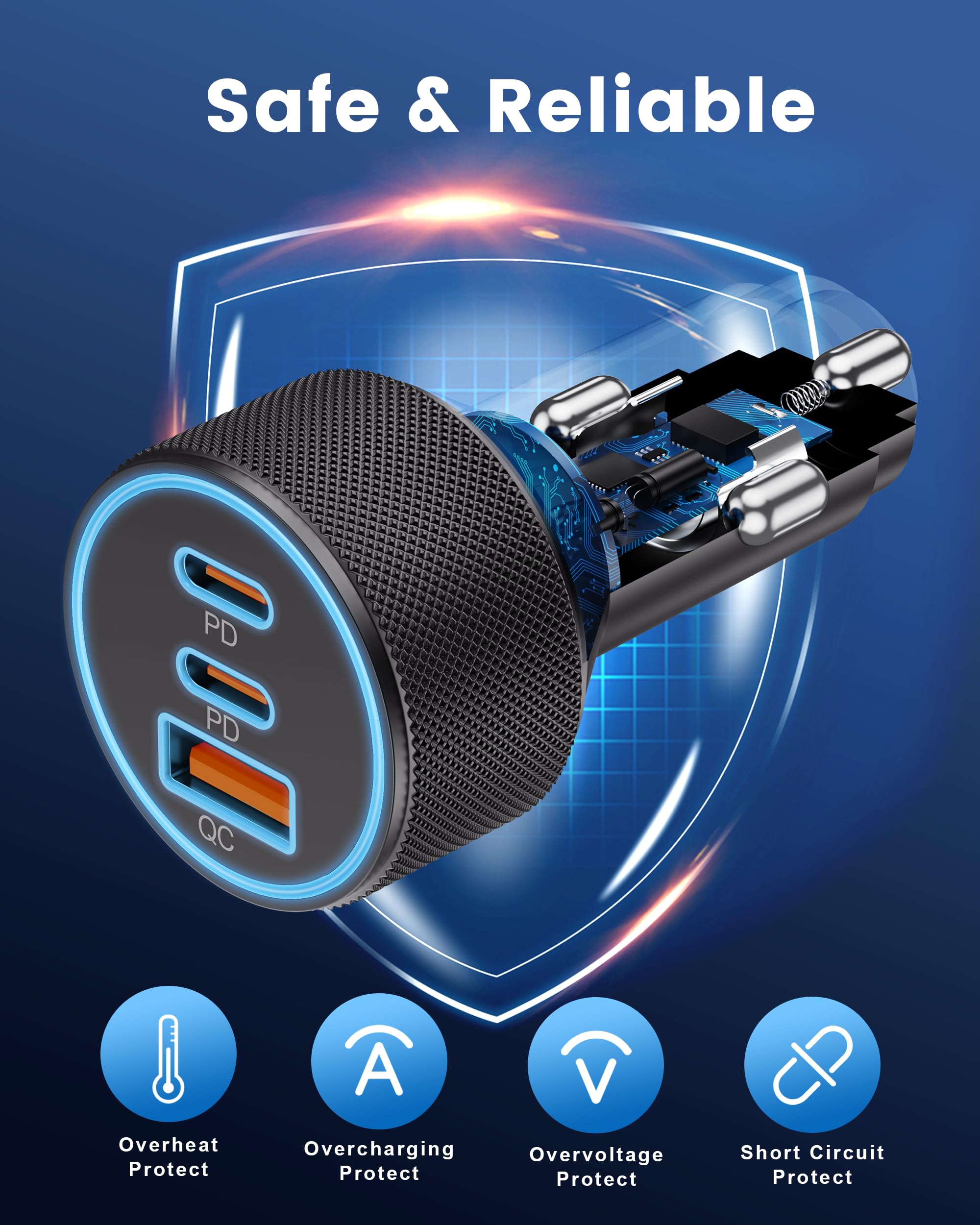 67W USB-C Car Charger (3-Port, PD/QC Fast Charging)