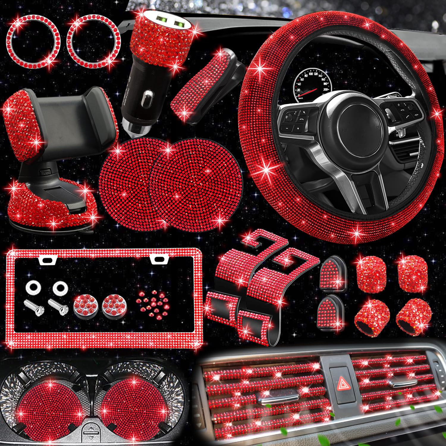 27-Piece Car Accessories Set (Steering Cover, Holder, Coasters)
