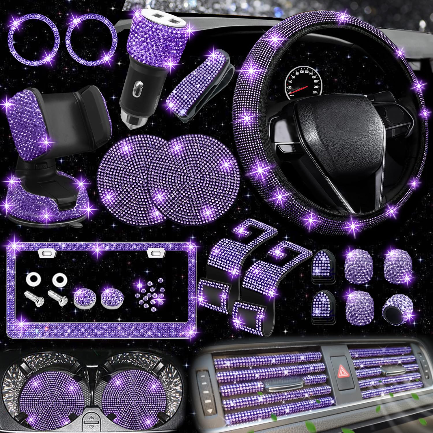 27-Piece Car Accessories Set (Steering Cover, Holder, Coasters)