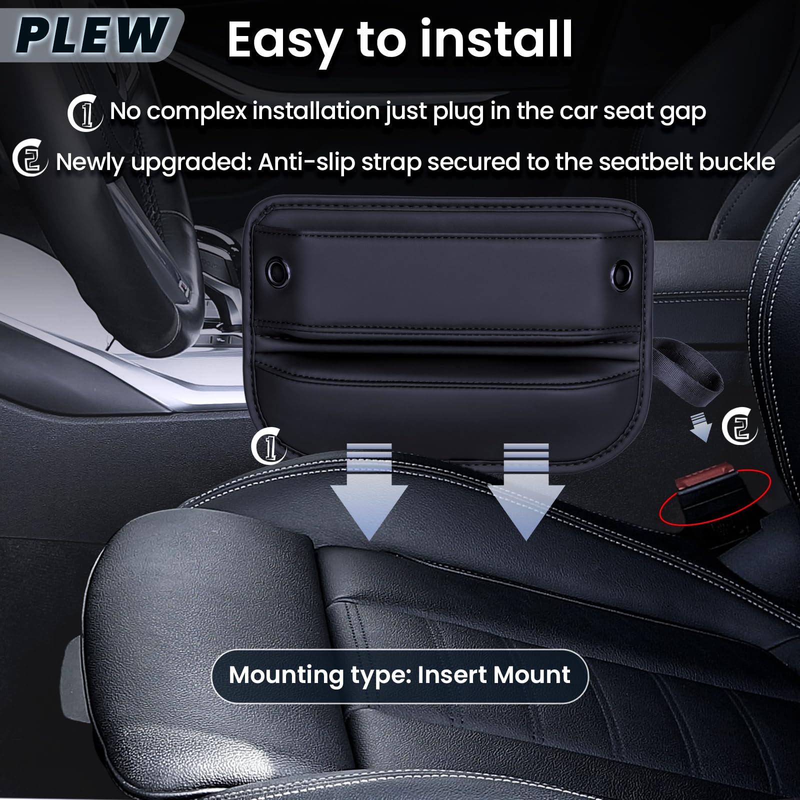 2 Pack Leather Car Seat Gap Filler (Organizer, Universal)