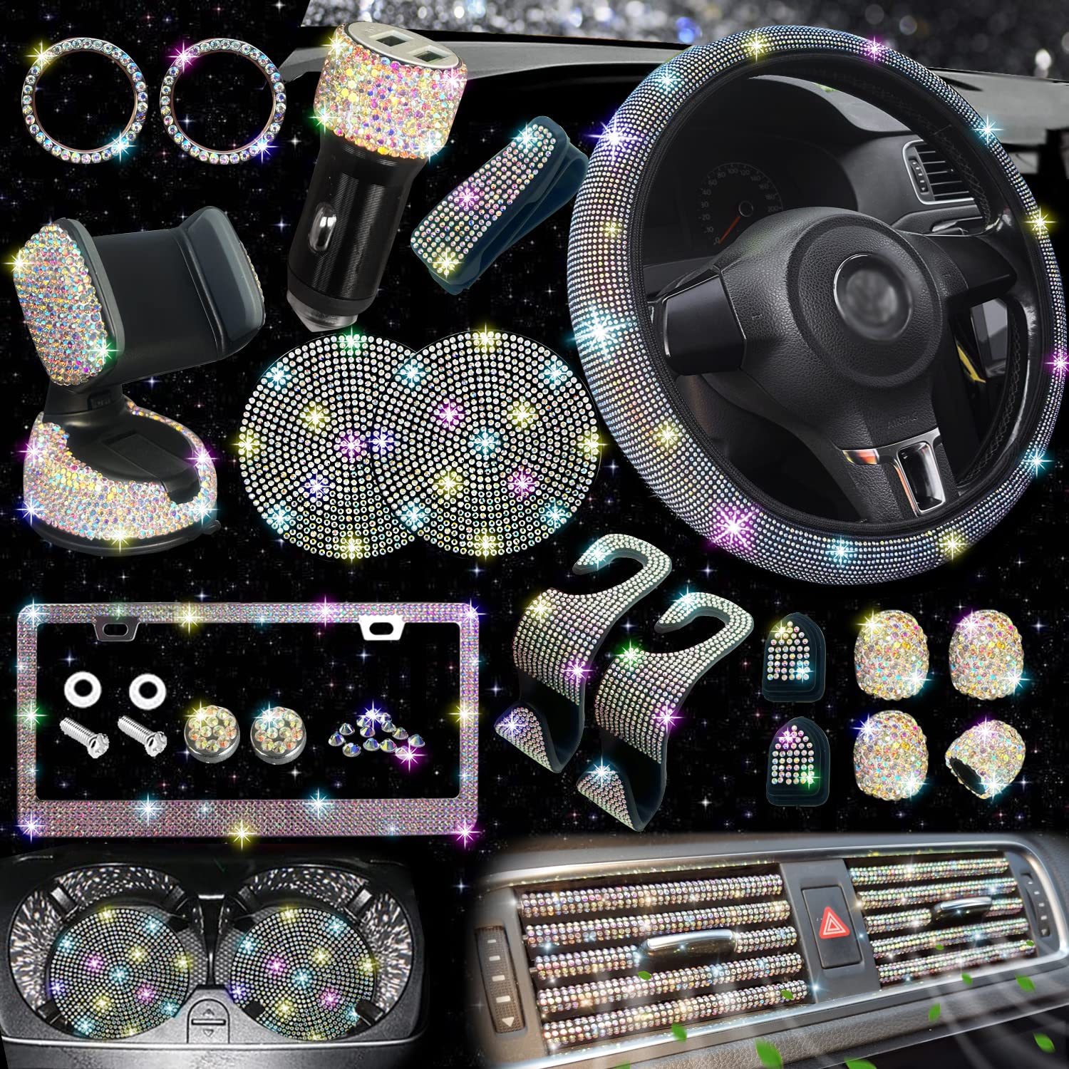 27-Piece Car Accessories Set (Steering Cover, Holder, Coasters)