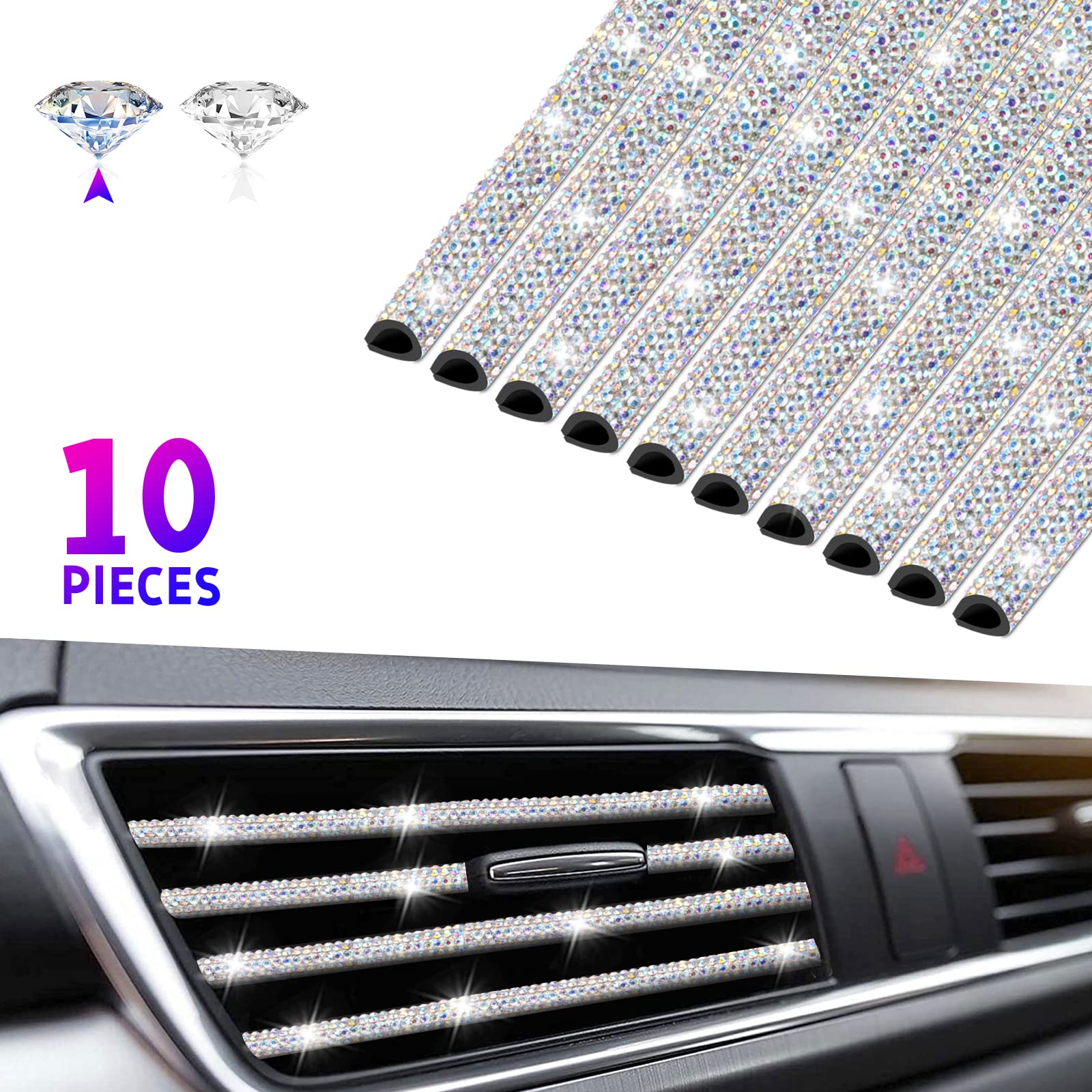 Bling Car Vent Trim Strips (10PCS, AC Outlet Decor)