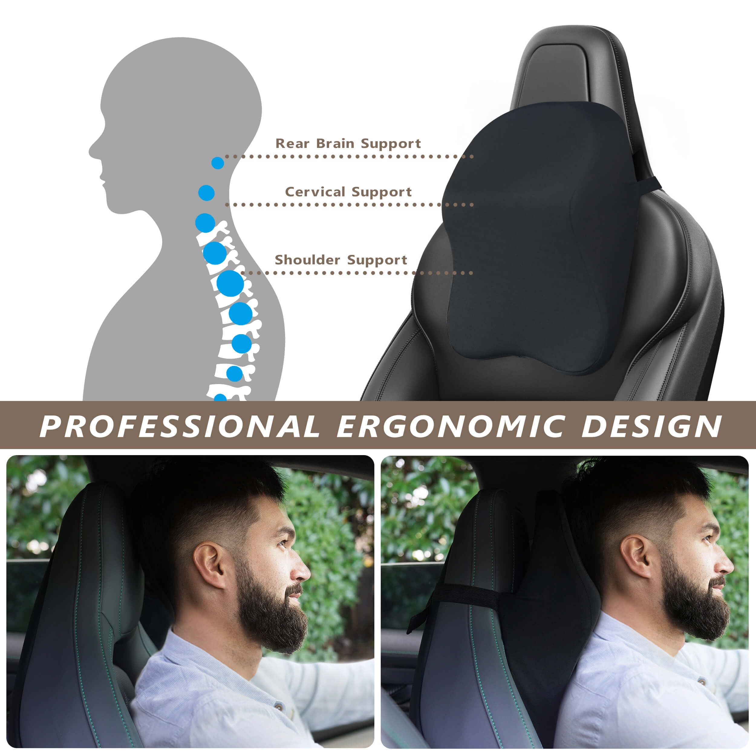 Memory Foam Car Headrest Pillow (Neck & Shoulder Support)