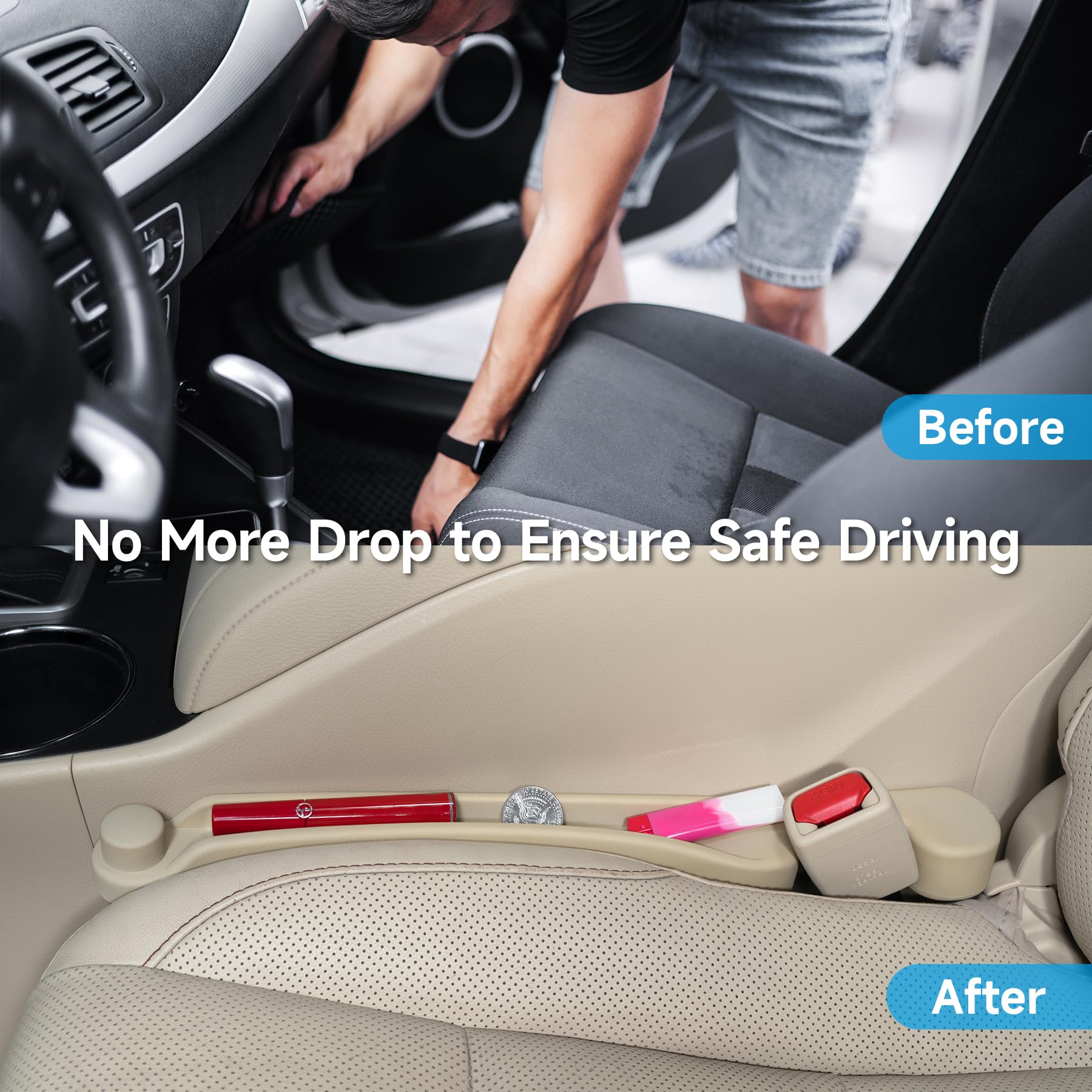 2 Pack Car Seat Gap Filler (3-in-1, Organizer & Hook)